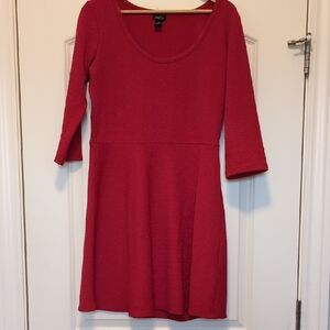 Red Textured Scoop Neck Fit-and-Flare Dress